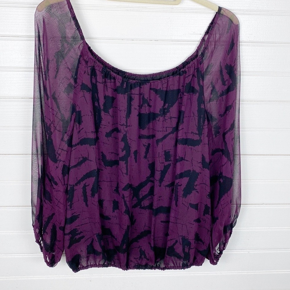 Alice + Olivia Purple Silk Peasant Top Size Small